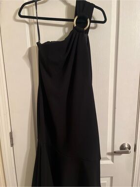 Shoshanna Black One-Shoulder Dress with Gold Ring